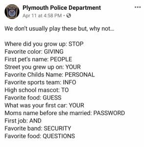 A Facebook post from the Plymouth Police Department 